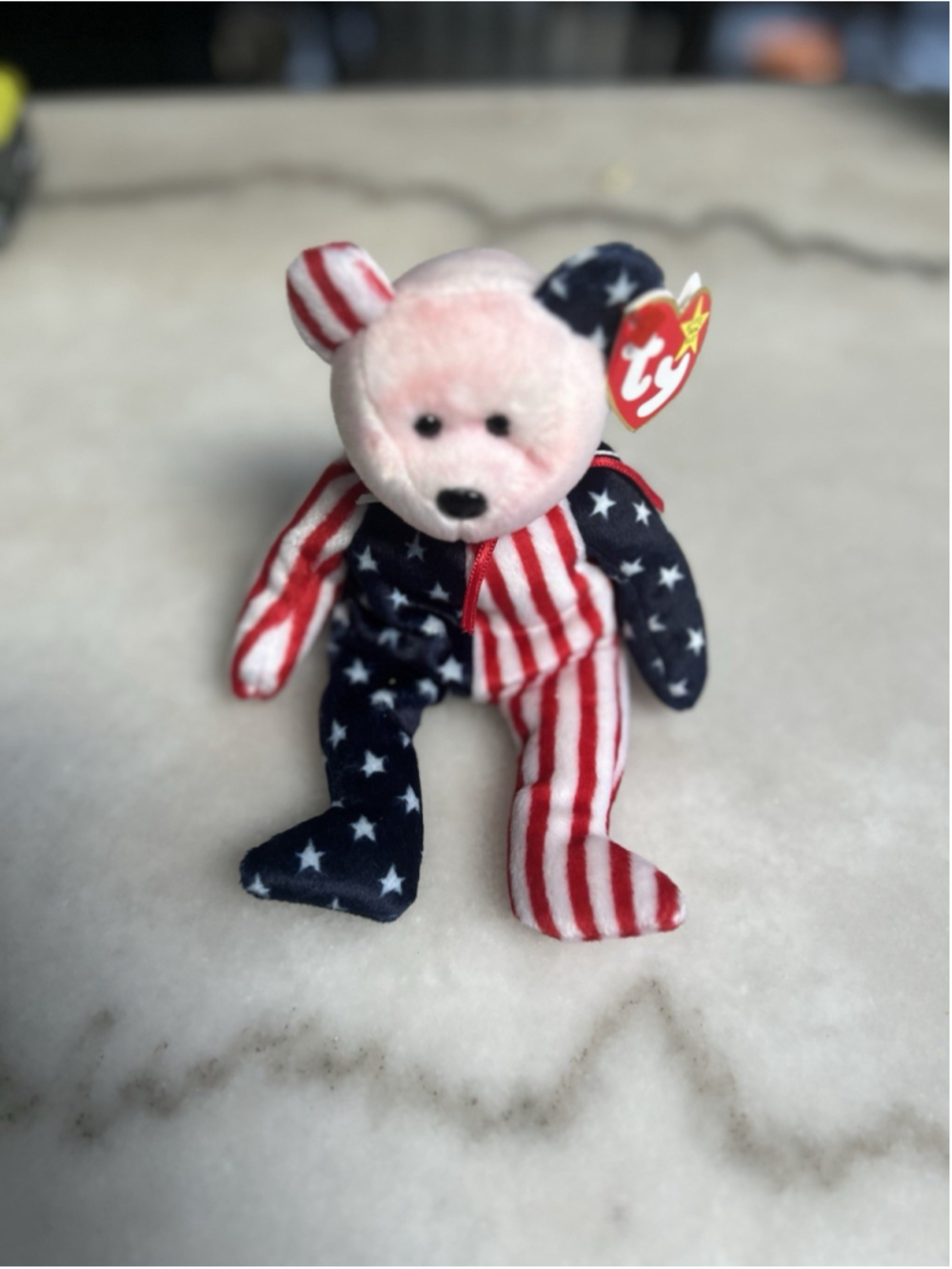 Spangle Ty Beanie Baby Pink Face Patriortic America Bear MWMT DOB July 14 1999